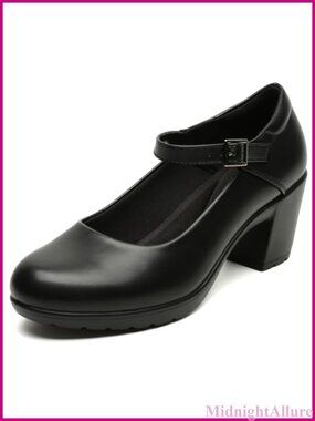 Womens Mary Jane Dress Shoes Chunky Block Heels Closed Toe Work Pumps